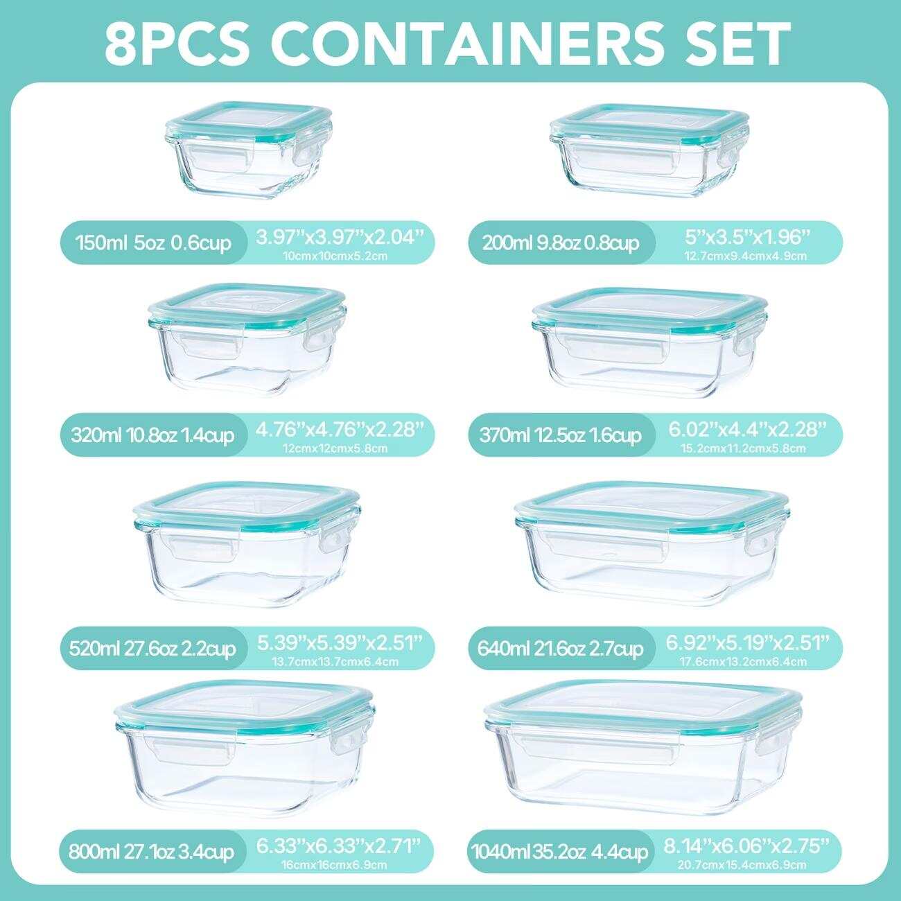 16 шт. герметичных стеклянных  – обзор и цена Food Storage Prep Containers
